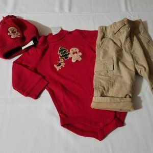Gymboree Gingerbread Boy 6-12 Month Bodysuit, Lined Pants, 12-18 Hat Set NWT